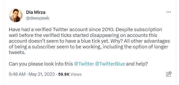 Dia Mirza Twitter Blue Tick