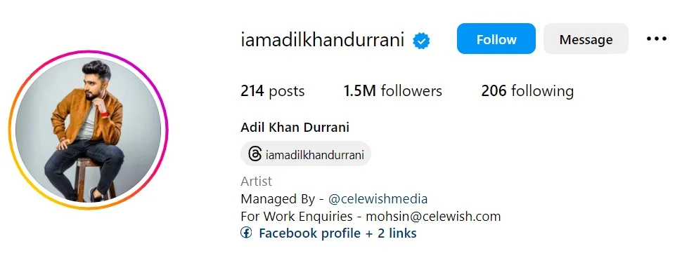 Adil Khan Durrani's Instagram