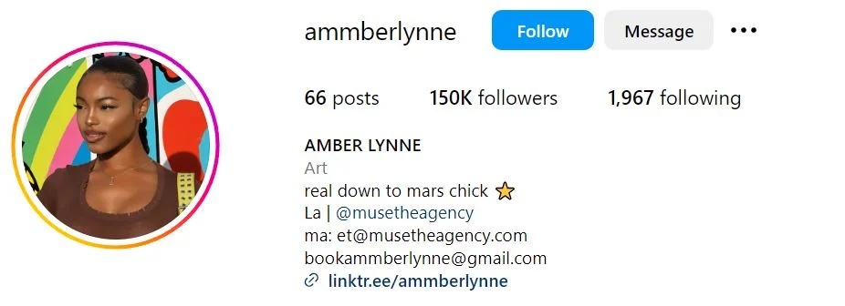 Amber Lynne's Instagram account