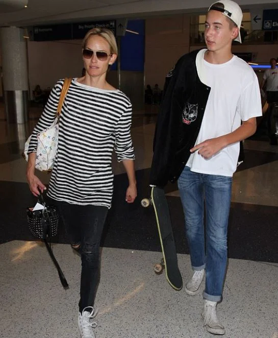 Amber Valletta and her son
