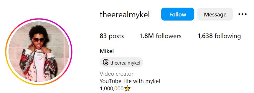 Bad Kid Mykel's Instagram account