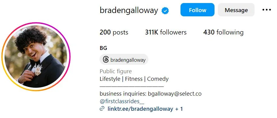 Braden Galloway's Insta