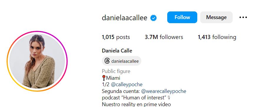 Daniela Calle's Instagram account