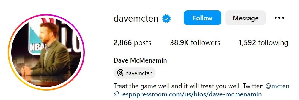 Dave McMenamin's Instagram account