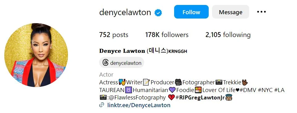 Denyce Lawton's Instagram account
