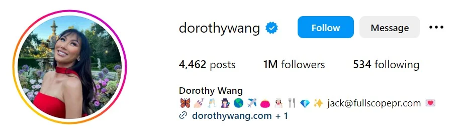 Dorothy Wang's Instagram account