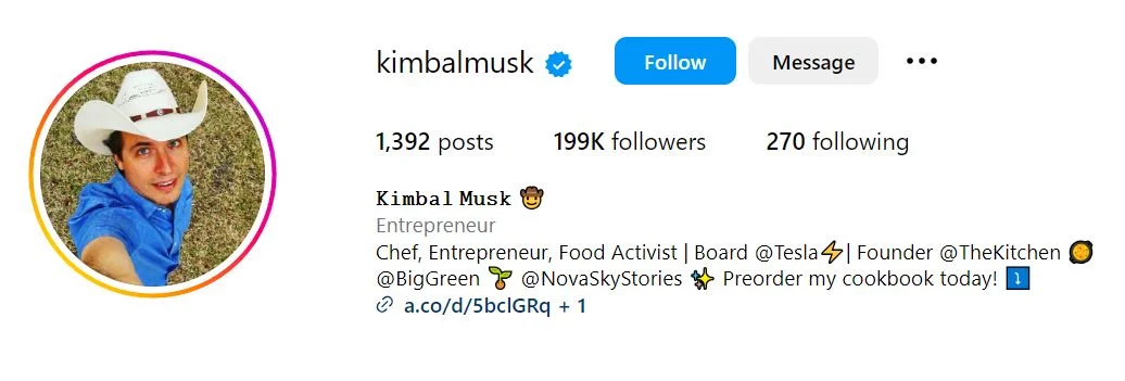 Kimbal Musk's Instagram account