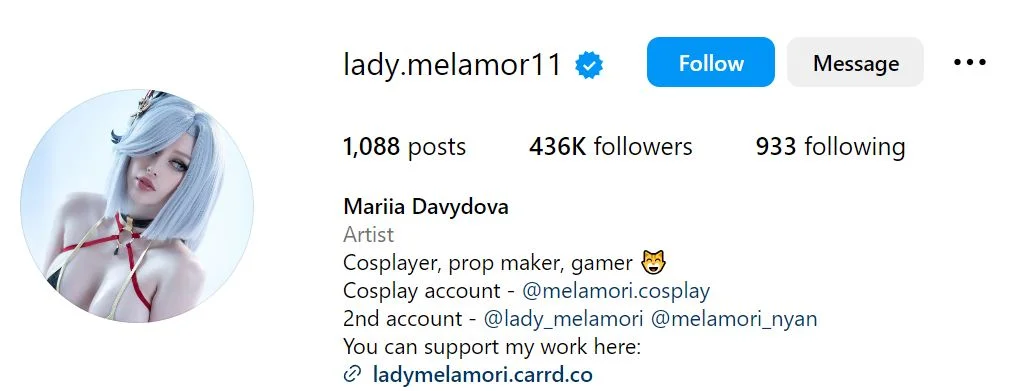 Lady Melamori's Instagram account