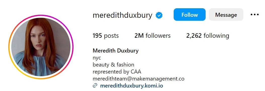 Meredith Duxbury's Instagram accoun