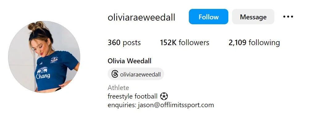 Olivia Weedall's IG Profile