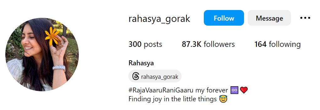 Rahasya Gorak's Instagram account