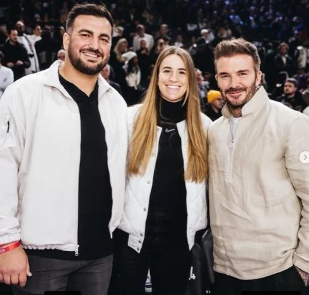 Sabrina Ionescu with her husband and David Beckham