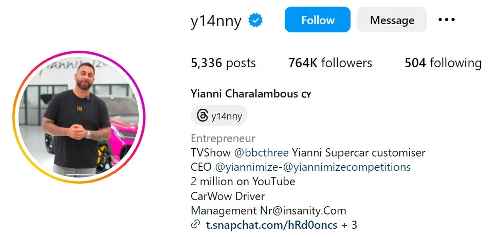 Yianni Charalambous' Instagram