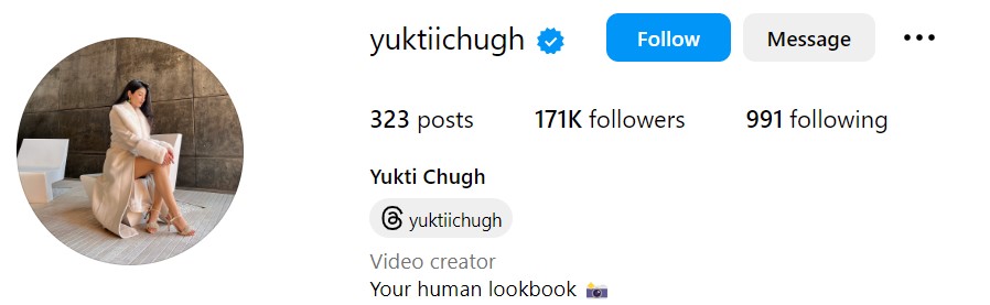 Yukti Chugh's Instagram