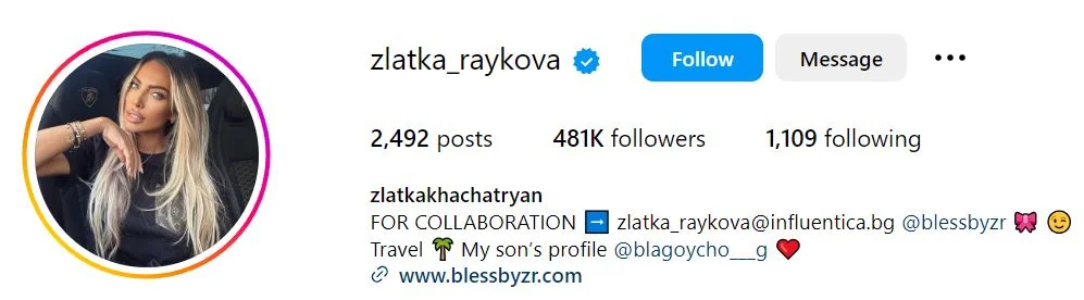 Zlatka Raykova's Instagram account