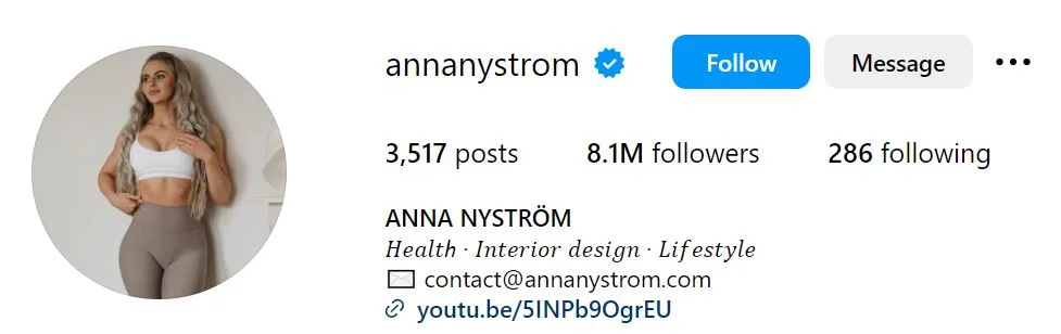 Anna Nystrom's IG Profile