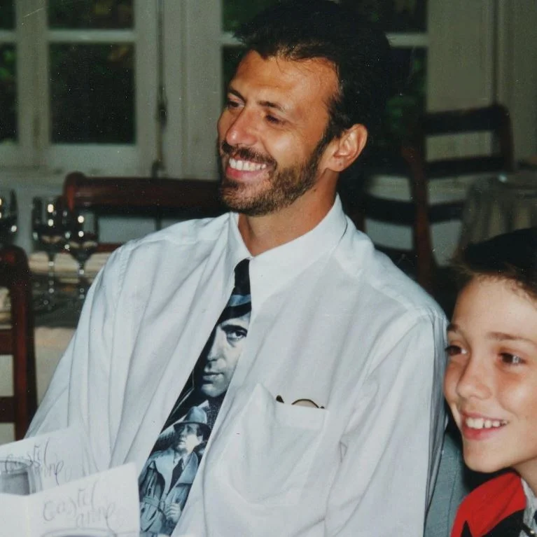 Childhood photo of Maxime with his dad