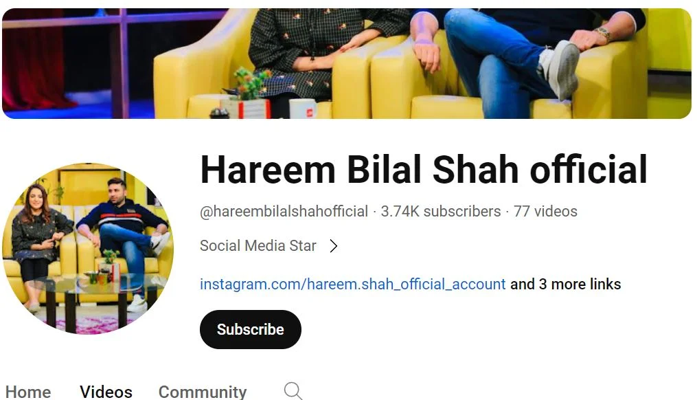 Hareem Shah's Youtube