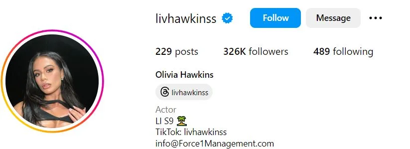 Olivia Hawkins' IG profile