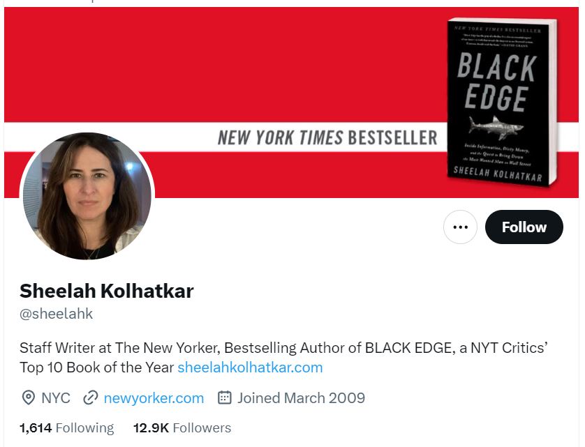 Sheelah Kolhatkar's Twitter profile