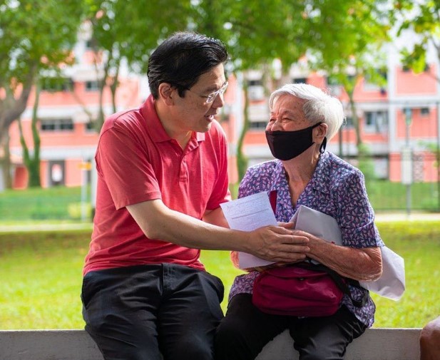 Lawrence Wong with his mom