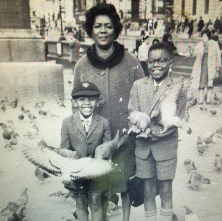 Maxi Jazz's childhood image with his mom and brother