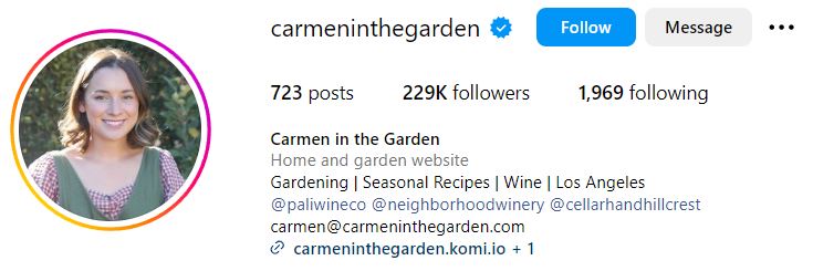 Carmen in the Garden's Instagram