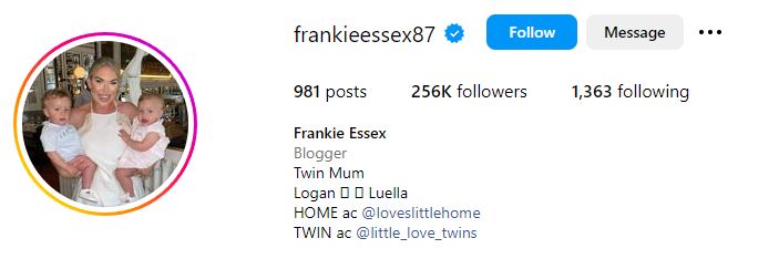 Frankie Essex's Instagram account