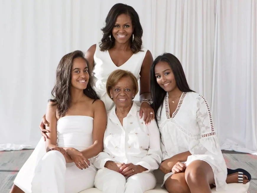 Marian Shields Robinson with her daughter Michelle Obama and grand daughters