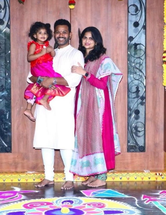 Sri Sravya with her husband and daughter