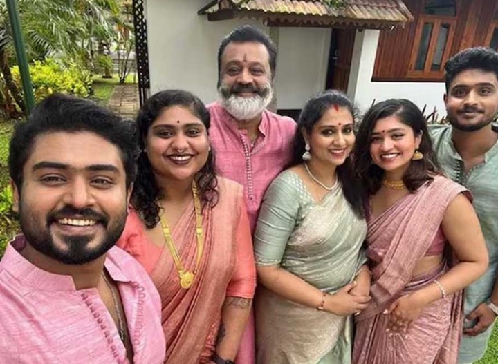 Suresh Gopi with his wife Radhika Nair and kids