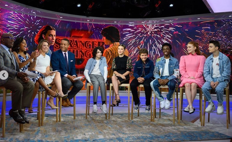 Sadie Sink with her co-stars in Stranger Things
