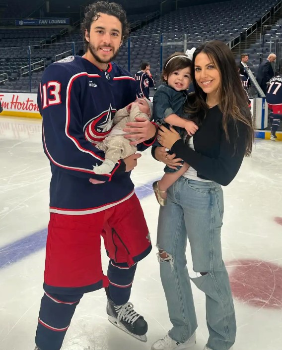 Johnny Gaudreau with his wife and kids