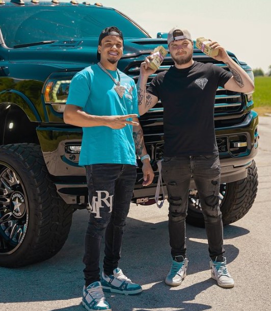 Gabe Farrell with his friend