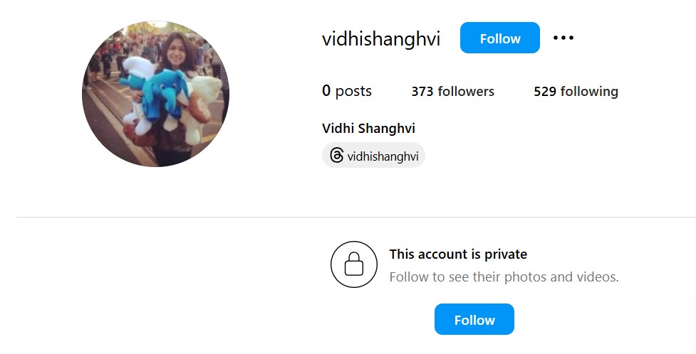 Vidhi Shanghvi's Instagram profile