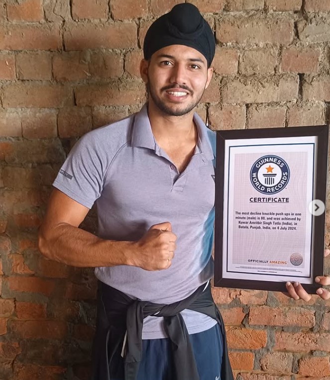 Kuwar Amritbir Singh holding his Guinness World Record
