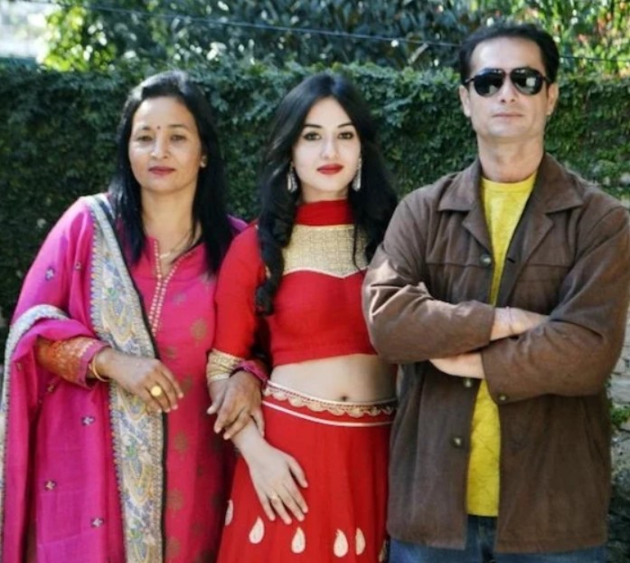 Aditi Budhathoki with her parents