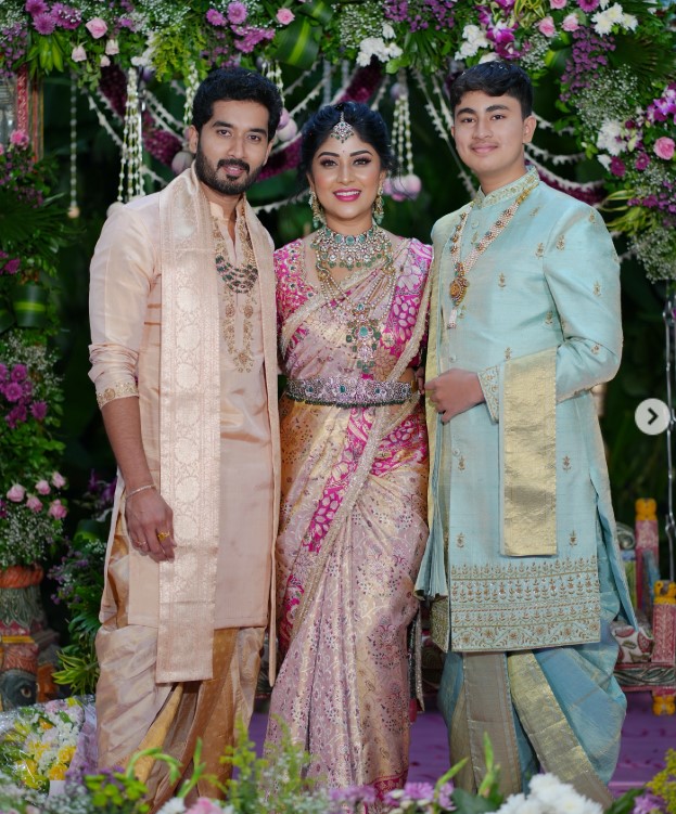 Manjula Paritala with her husband and son