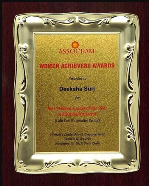 Deeksha Suri awarded for the ‘Best Woman Leader of the Year in Hospitality Sector’
