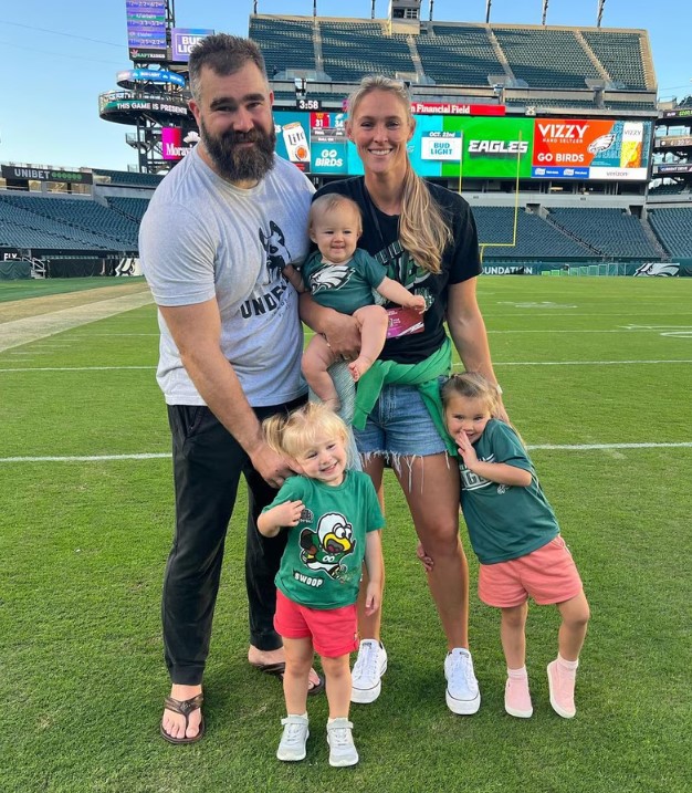 Kylie Kelce with her husband and kids