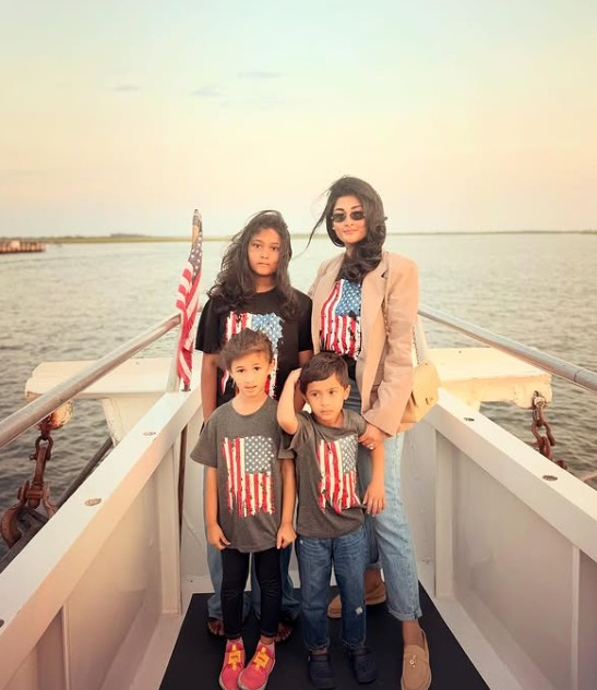 Umme Ahmed Shishir with her kids