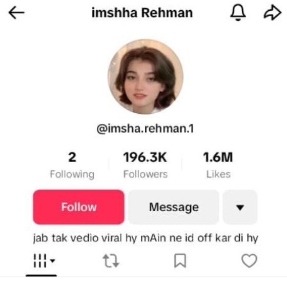 Imsha Rehman's TikTok profile
