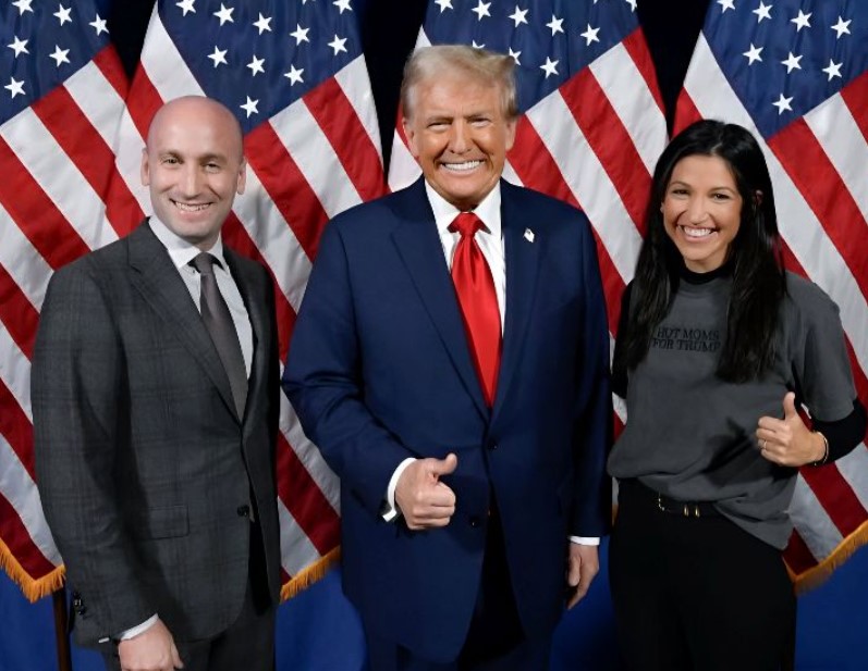 Katie Miller and Stephen Miller with Donald Trump