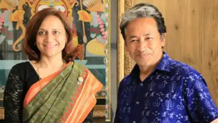 Gitanjali J Angmo with her husband Sonam Wangchuk