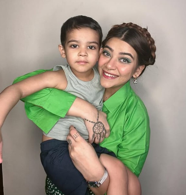 Anmol Chaudhary with her son
