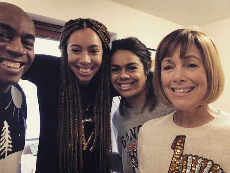 Natalie Morris with her parents and sister