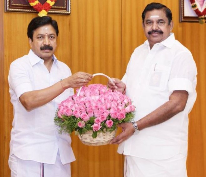 C. V. Shanmugam with AIADMK leader Edappadi K Palaniswami