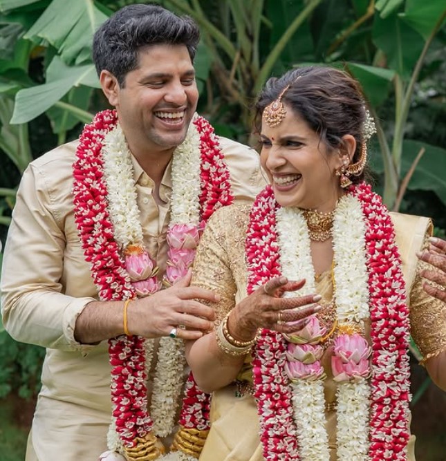 Anirudha Srikkanth with his wife Samyuktha Shanmughanathan