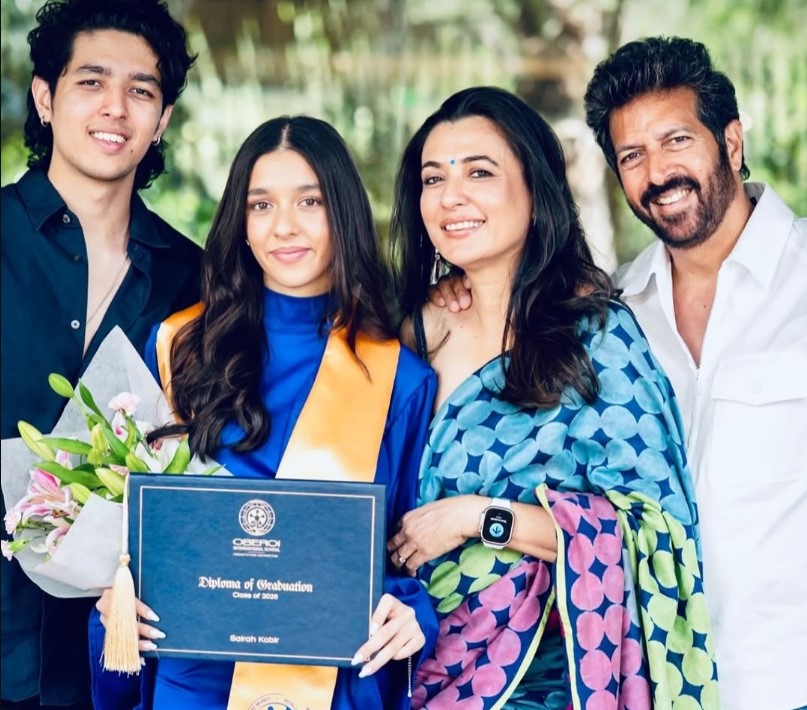 Mini Mathur with her husband and kids