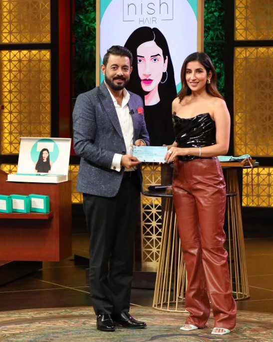 Parul Gulati in Tank India Season 2 with her product Nish Hair